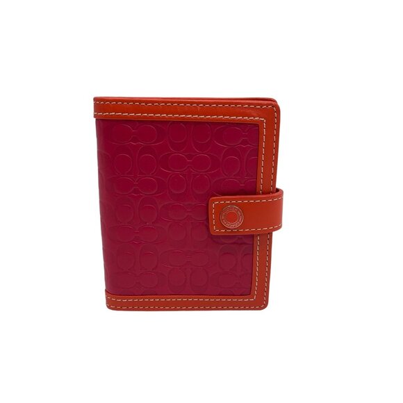 Coach Signature Embossed Leather Pink & Orange Bifold Wallet - Picture 1 of 11
